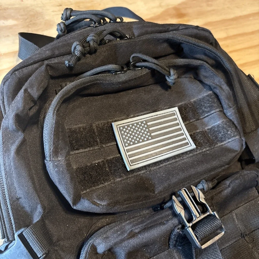 Black Military Tactical Backpack USA Patch Preowned Very Good Unbranded